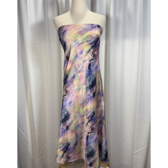 BHLDN Watercolor Strapless Midi Dress Pastel Slip Bias Cut Wedding Guest Size XS - Picture 2 of 11